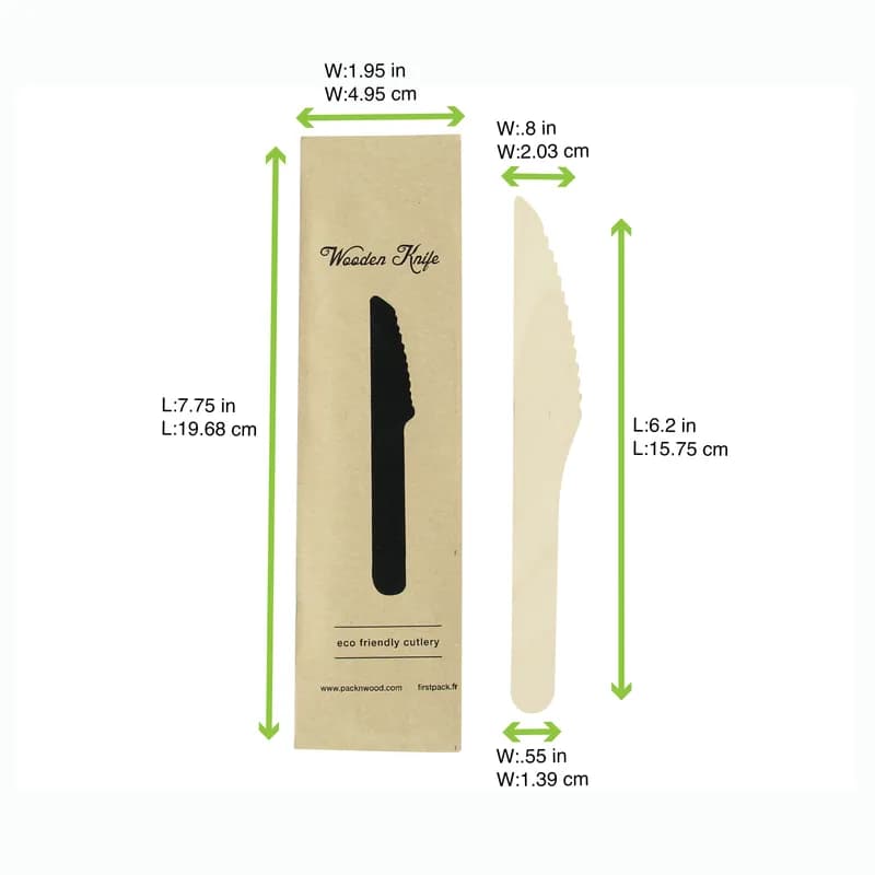 Knife 6.2 IN Wood Natural Individually Wrapped 50 Count/Pack 10 Packs/Case 500 Count/Case