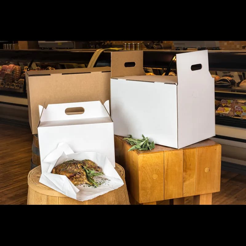 Catering Box Gable 14.25X11X9 IN Corrugated Paperboard White Holiday With Handle 25/Case