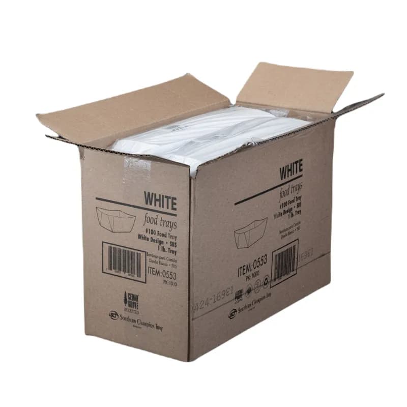 Food Tray 1 LB SBS Paperboard White Rectangle 1000/Case
