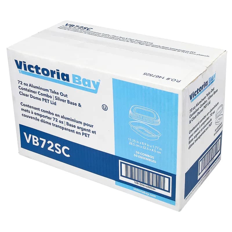 Victoria Bay Take-Out Container Base & Lid Combo With Dome Lid Large (LG) 72 OZ Aluminum Plastic Silver Clear 50/Case
