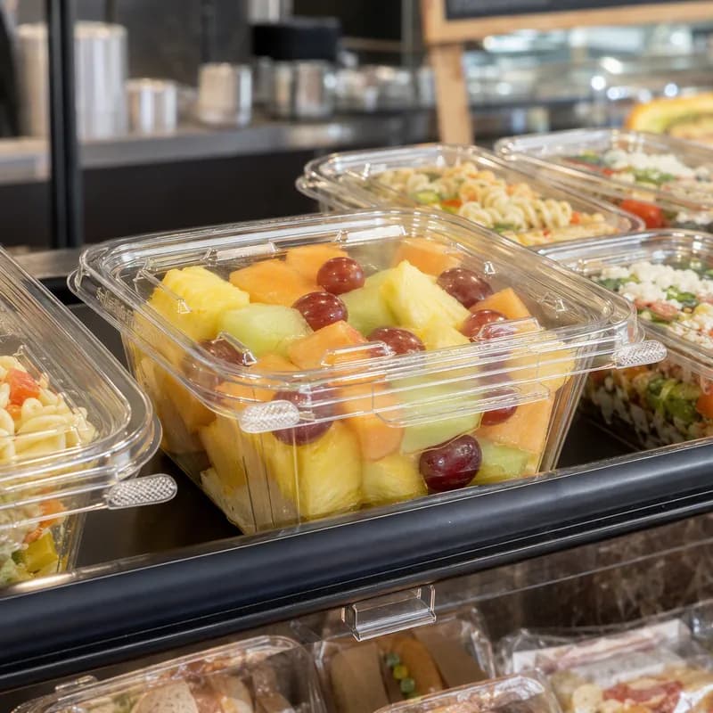 Safe-T-Fresh® Deli Container Hinged With Flat Lid 16 OZ PET Clear Rectangle Hangable Tamper-Evident 240/Case