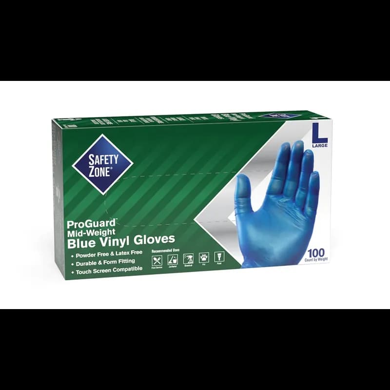 Safety Zone® General Purpose Gloves XXL 9.25 IN Blue 6.8g Vinyl Powder-Free 100 Count/Pack 10 Packs/Case 1000 Count/Case