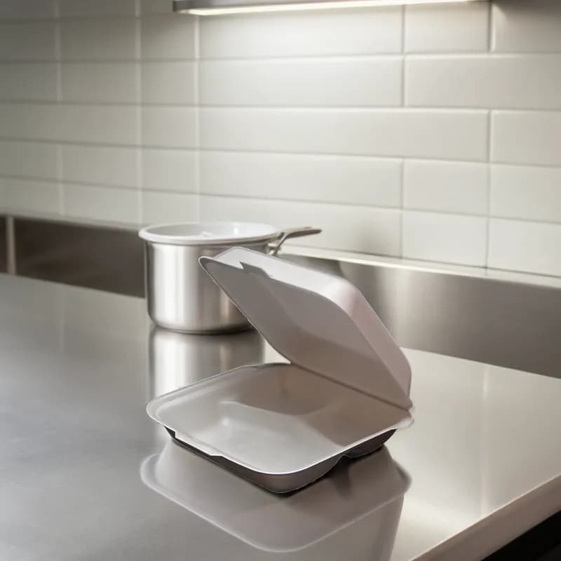 Regal Take-Out Container Hinged With Dome Lid 8X7.5X2.25 IN 3 Compartment Polystyrene Foam White Square 200/Case