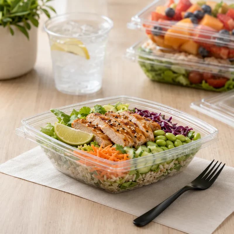 Safe-T-Fresh® Take-Out Container Base 24 OZ RPET Pagoda Flat Tamper-Evident 174/Case