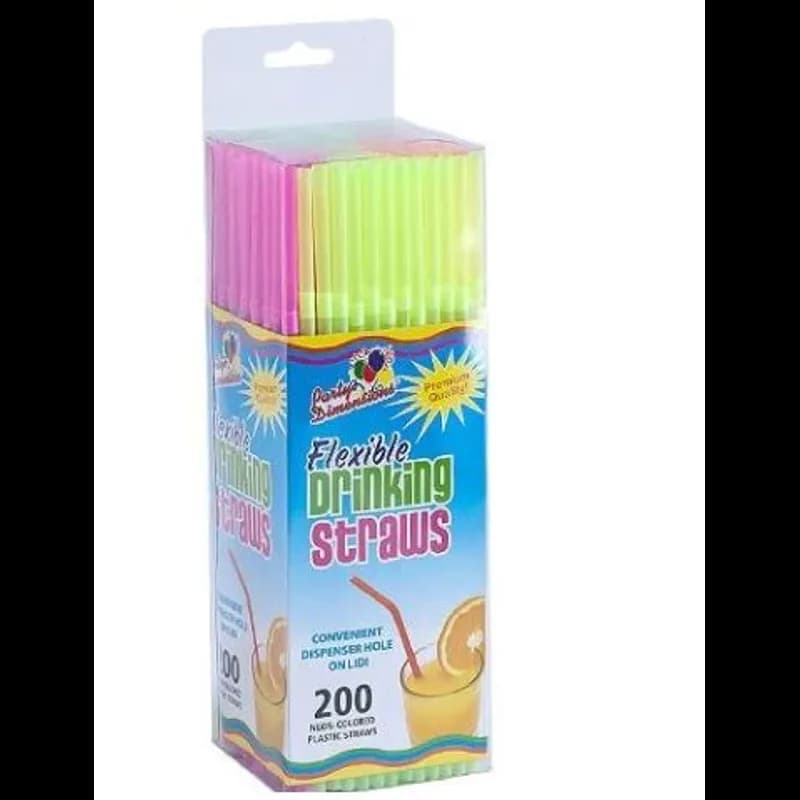 Flex Straw 7.75 IN Plastic Assorted Neon Unwrapped Boxed 7200/Case
