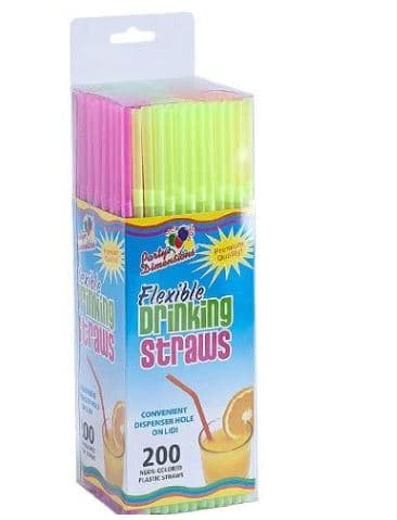Flex Straw 7.75 IN Plastic Assorted Neon Unwrapped Boxed 7200/Case