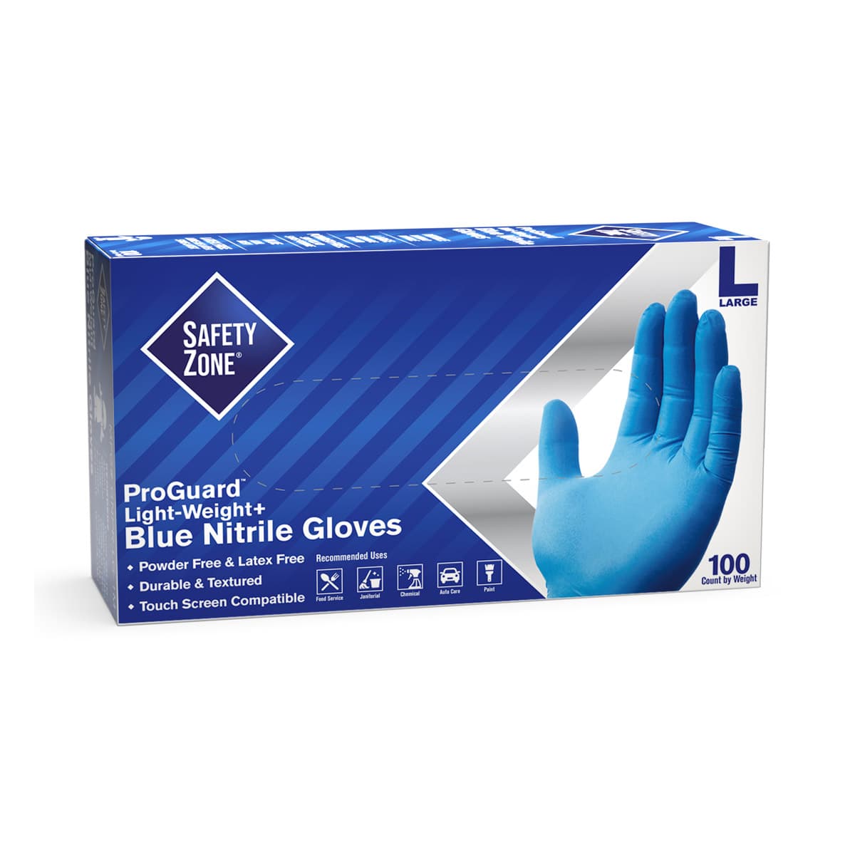 Safety Zone® General Purpose Gloves XL 9.65 IN Blue 5.1g Nitrile Rubber Powder-Free 100 Count/Pack 10 Packs/Case