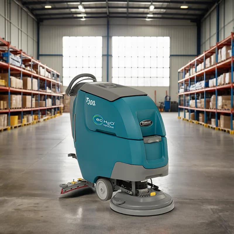 Tennant T300e Commercial Use Floor Scrubber 20IN Teal Walk Behind On-Board Charger Pad 130 Ah Wet Battery 1/Each