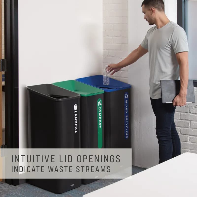 Sustain Compost 1-Stream Compost Can 20.47X20.87X39.37 IN 23 GAL Black Green Metal Resin With Hinged Lid 1/Each