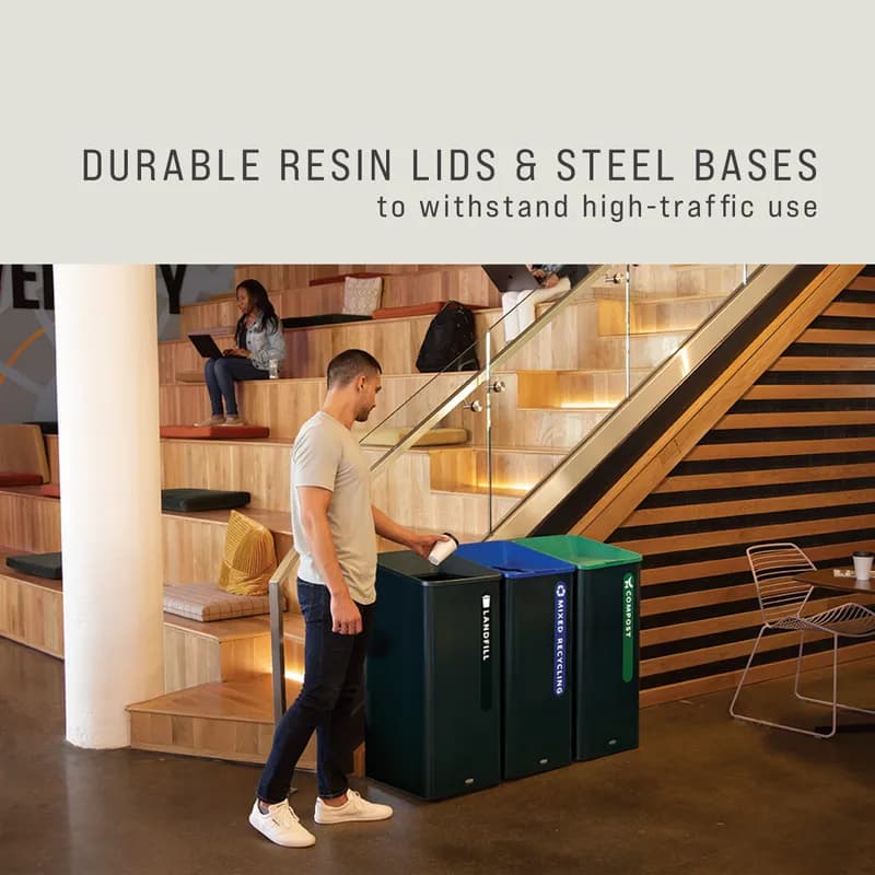 Landfill 1-Stream Trash Can 16.80X17.90X36.10 IN 23 GAL Black Metal Resin With Hinged Lid 1/Each