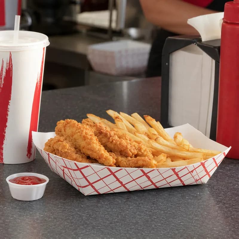 Food Tray 1 LB Paper Red White Check 1000/Case