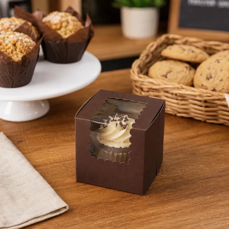 Bakery Box 4X4X4 IN Paperboard Chocolate Corner Lock 1-Piece With Window 200/Bundle