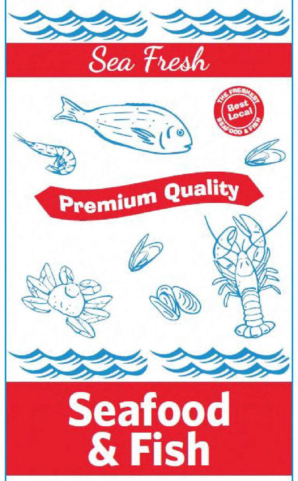 Shellfish Bag 7X4X14 IN 0.5 Peck Paper White Blue Red Sea Fresh Seafood & Fish Wet Strength 500/Bundle