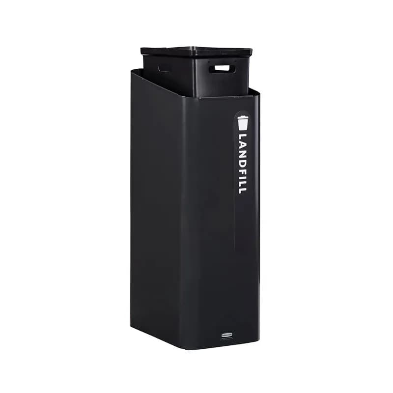 Sustain Landfill 1-Stream Trash Can 12.80X17.90X36.10 IN 15 GAL Black Metal Resin With Hinged Lid 1/Each