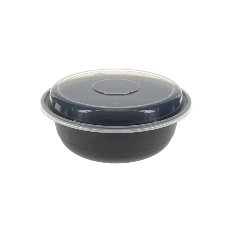 Versa2Go Take-Out Container Base & Lid Combo 30 OZ PP Black Clear Round 150/Case