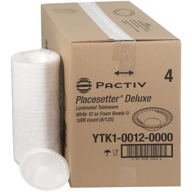Placesetter® Bowl 12 OZ Polystyrene Foam White Round Cut Resistant Laminated 1000/Case