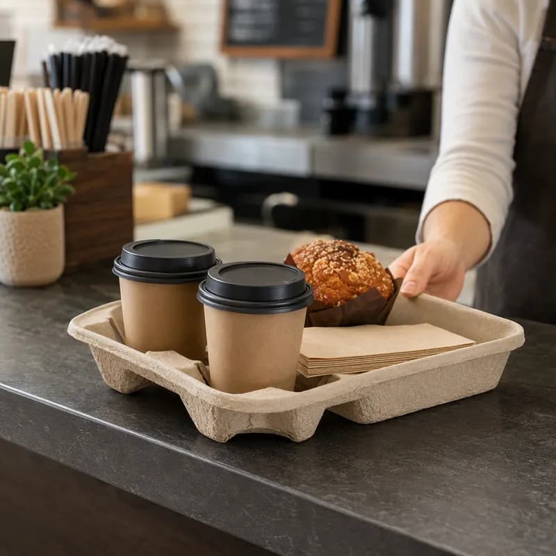 StrongHolder® Cup Carrier & Tray 9.75X8.38X1.63 IN 2 Compartment Molded Fiber Rectangle 250/Case