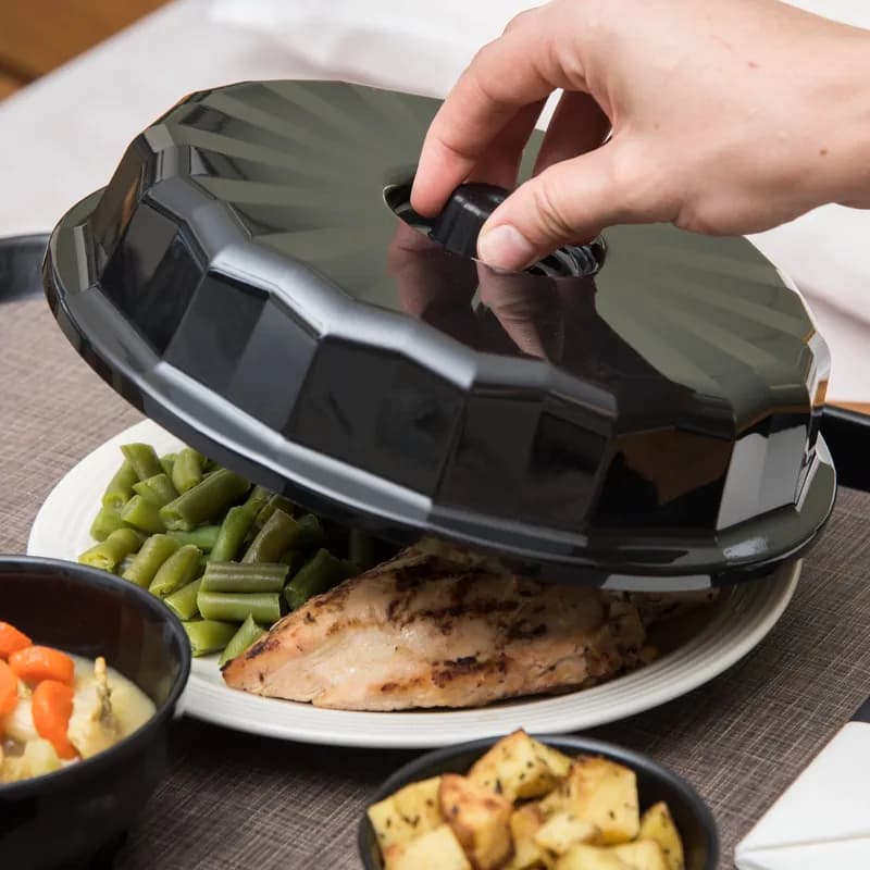 Dinex® Tropez Lid 9.5X2.25 IN Plastic Black Insulated Dome 12/Case