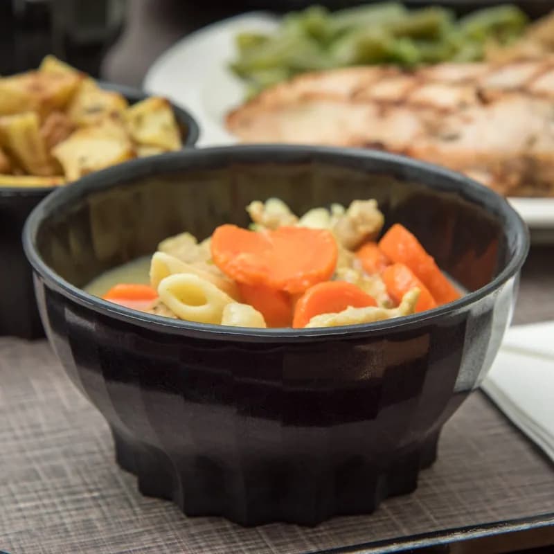 High Temperature Bowl 9 OZ PP Glass Black Round Fluted 48/Case