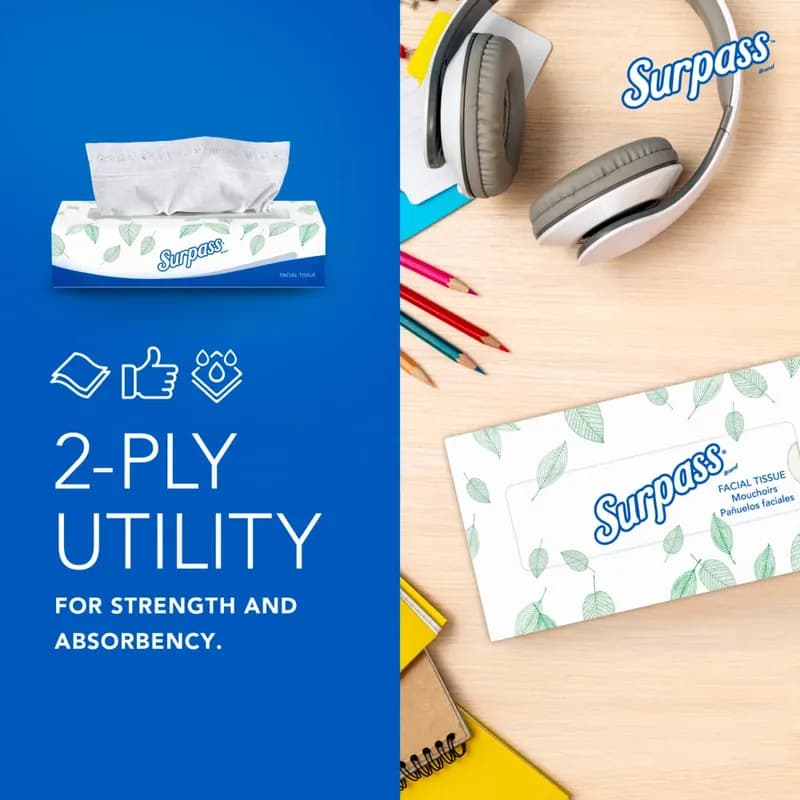 Surpass® Facial Tissue 7.8X8.3 IN White 125 Count/Pack 60 Packs/Case 7500 Count/Case
