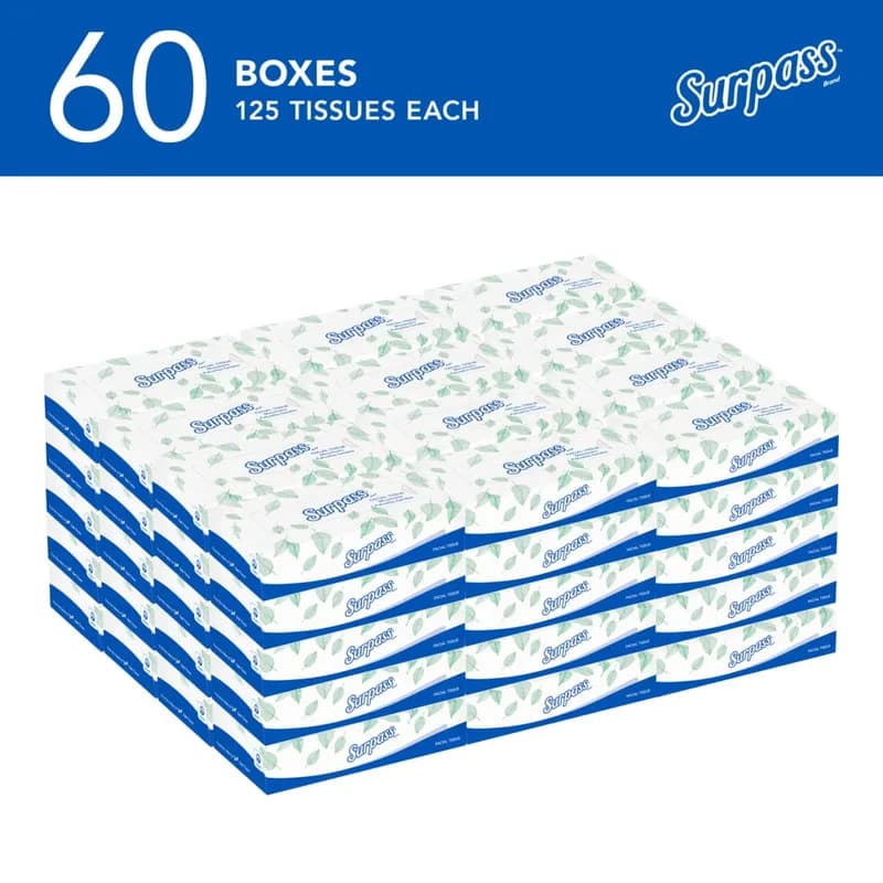 Surpass® Facial Tissue 7.8X8.3 IN White 125 Count/Pack 60 Packs/Case 7500 Count/Case