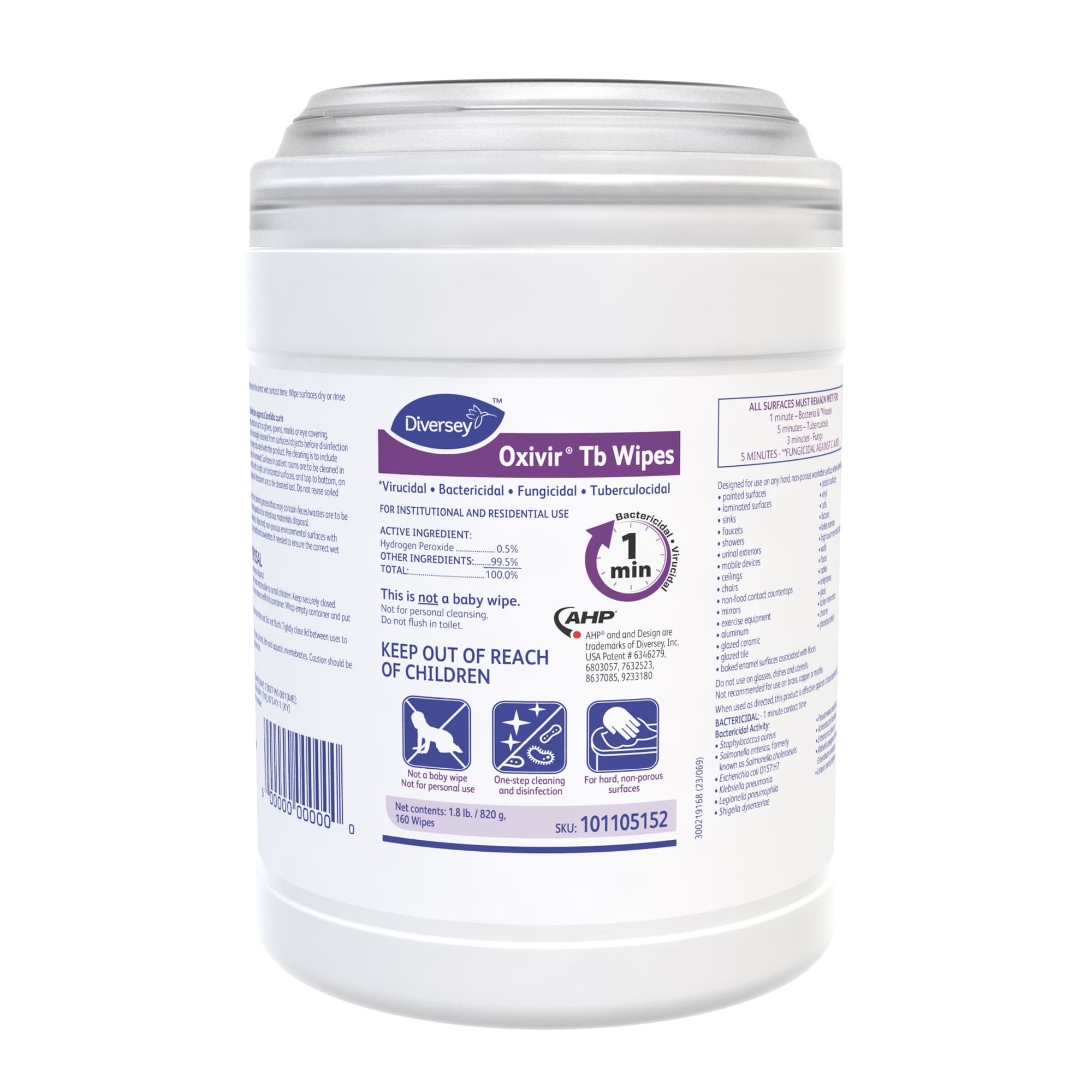 Diversey Disinfectant 6X7 IN Multi Surface Wipe 160 Count/Pack 4 Packs/Case 640 Count/Case