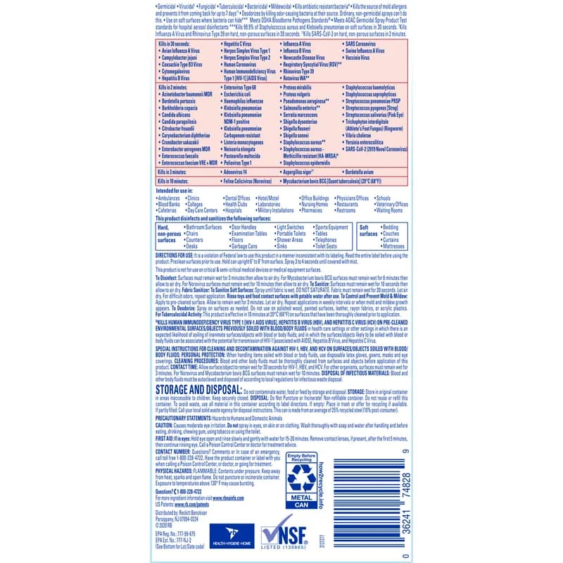 Lysol® Crisp Linen Disinfectant 19 OZ Spray 12/Case