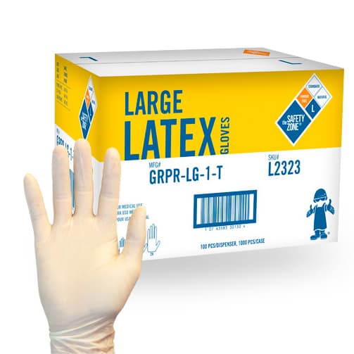 Safety Zone® Gloves Large (LG) Natural Latex Powder-Free 100 Count/Pack 10 Packs/Case