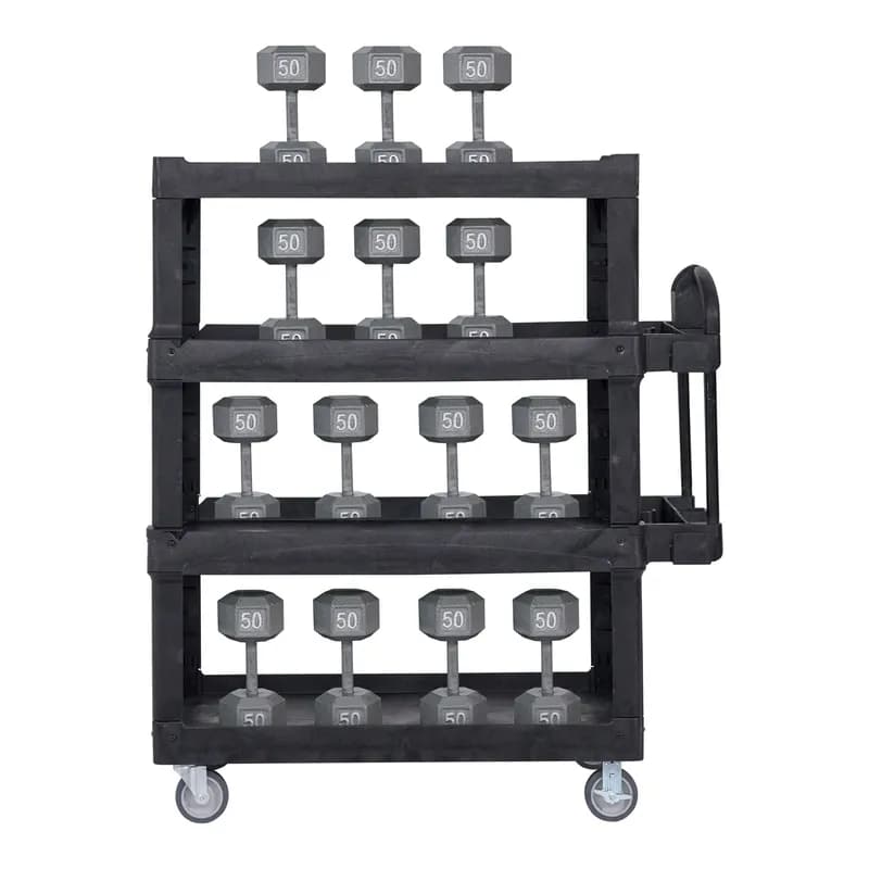 Brute® Utility Cart Large (LG) 55.30X26.50X12.30 IN 700 LB Black Resin 4-Shelf Ergonomic Handle 5 IN TPR Caster 1/Each
