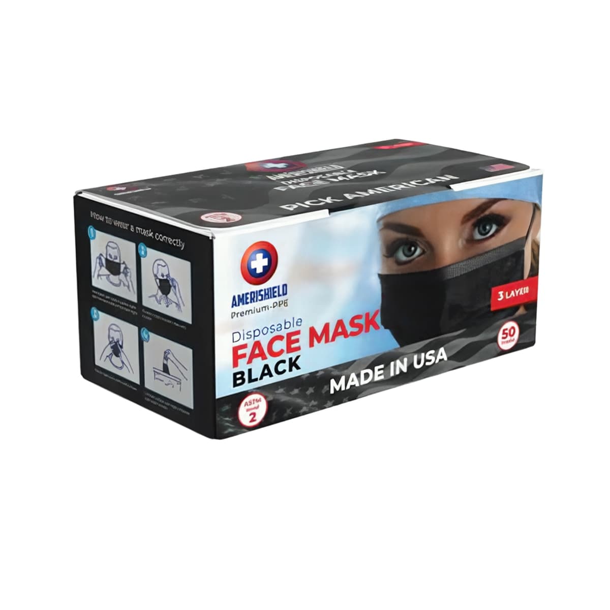 Mask Black 3PLY Ear Loop 40/Case