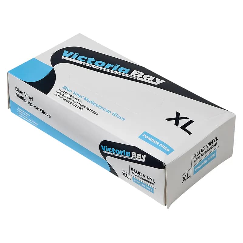 Victoria Bay General Purpose Gloves XL Blue Vinyl Disposable Powder-Free 100 Count/Pack 10 Packs/Case 1000 Count/Case