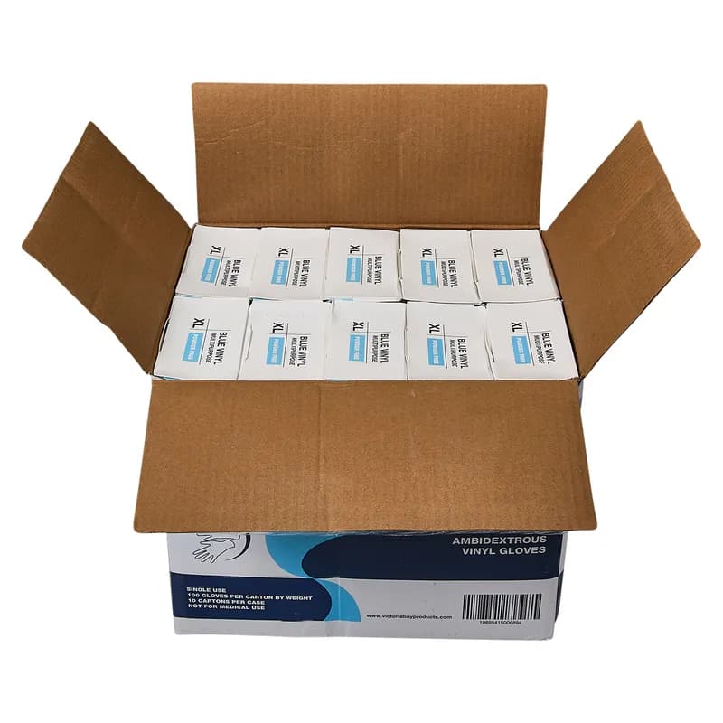Victoria Bay General Purpose Gloves XL Blue Vinyl Disposable Powder-Free 100 Count/Pack 10 Packs/Case 1000 Count/Case