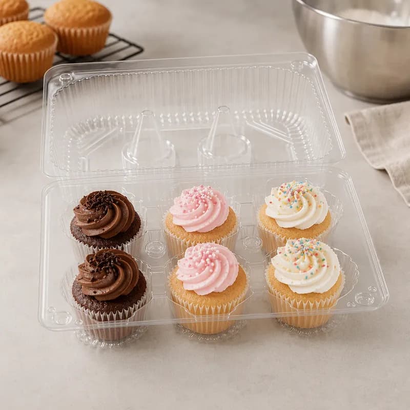 Muffin Cupcake Container 9X6.5X3.125 IN 6 Compartment Clear 350/Case