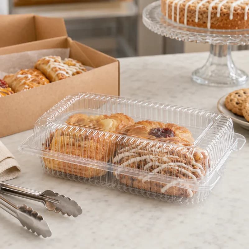 Bakery Hinged Container With Dome Lid Medium (MED) 9.375X6.75X2.625 IN OPS Clear Rectangle 350/Case