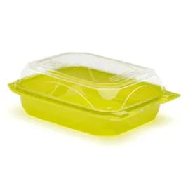 The BOTTLEBOX ® Take-Out Container Hinged With Dome Lid 8.6X6.6X2.8 IN RPET Lime Green Clear Rectangle Long 250/Case