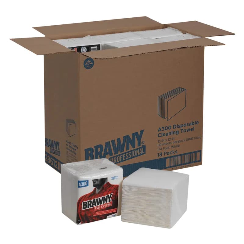 Brawny® Professional Cleaning Wipe 12X13 IN 1 White 1/4 Fold Disposable 50 Sheets/Pack 18 Packs/Case 900 Sheets/Case