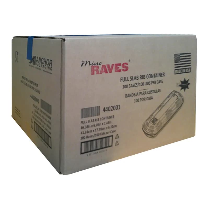 MicroRaves® Full Slab Rib Take-Out Container 48 OZ Plastic Clear Rectangle 100/Case