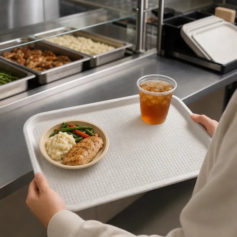 Savaday® Serving Tray 12X16X1 IN Molded Fiber White Rectangle 200/Case