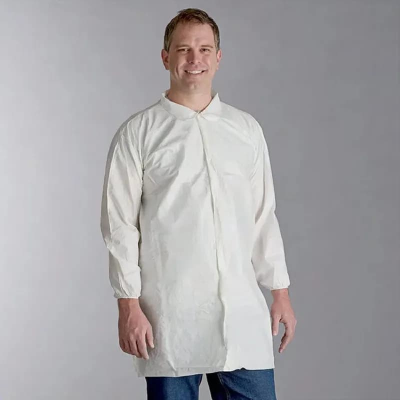 ProMax® Lab Coat XL White PP Snap Front Elastic Wrists Long Sleeve 30/Case