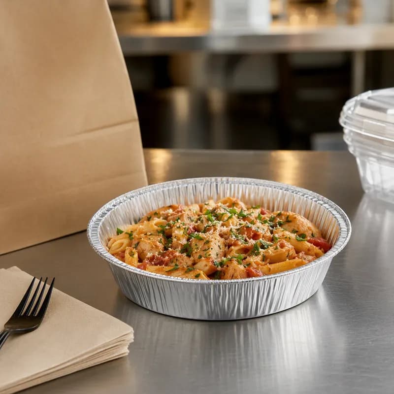 Take-Out Container 21.4 OZ 7.16X7.15625X1.3125 IN Aluminum Silver Round Rolled Edge Medium 500/Case