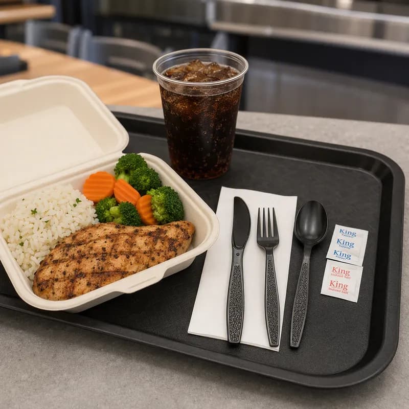 WNA 5PC Cutlery Kit PP Black With Napkin,Fork,Knife,Salt & Pepper 250/Case