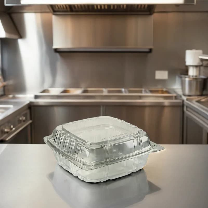 Take-Out Container Hinged 8X8X2.375 IN Plastic Square 200/Case