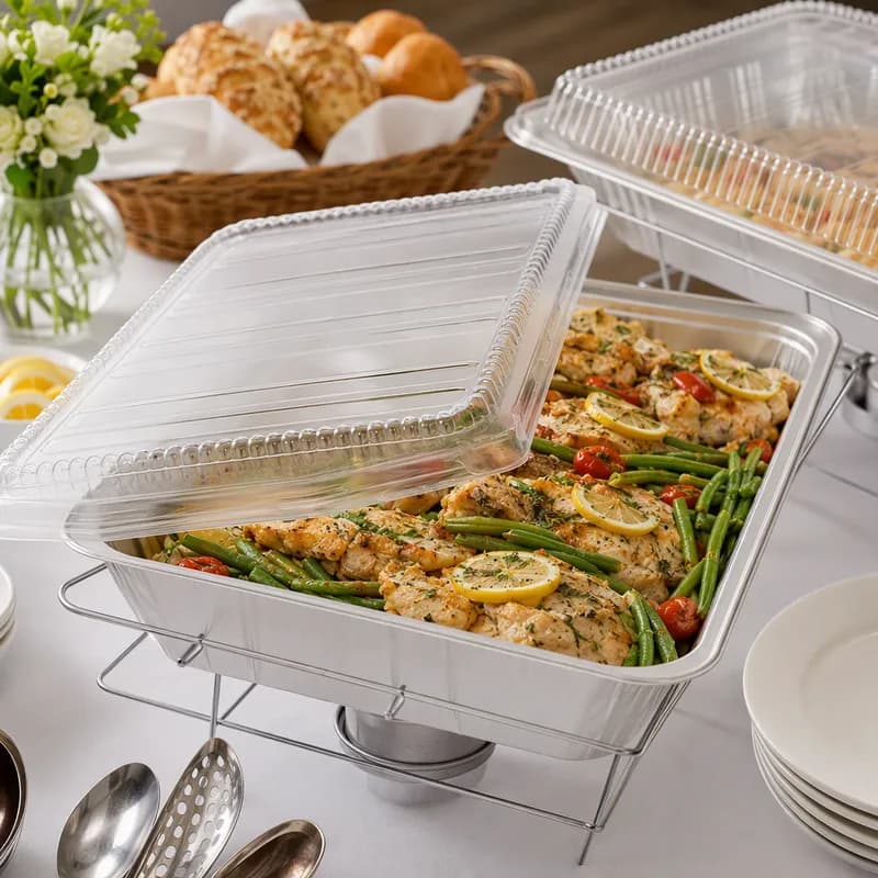 Victoria Bay Steam Table Pan & Lid Combo With Dome Lid 116 OZ Aluminum Silver 25/Case