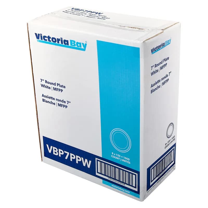 Victoria Bay Plate 7 IN Plastic White Round 125 Count/Pack 8 Packs/Case 1000 Count/Case