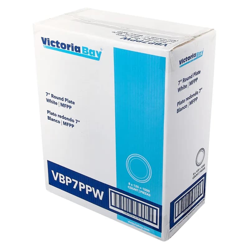 Victoria Bay Plate 7 IN Plastic White Round 125 Count/Pack 8 Packs/Case 1000 Count/Case