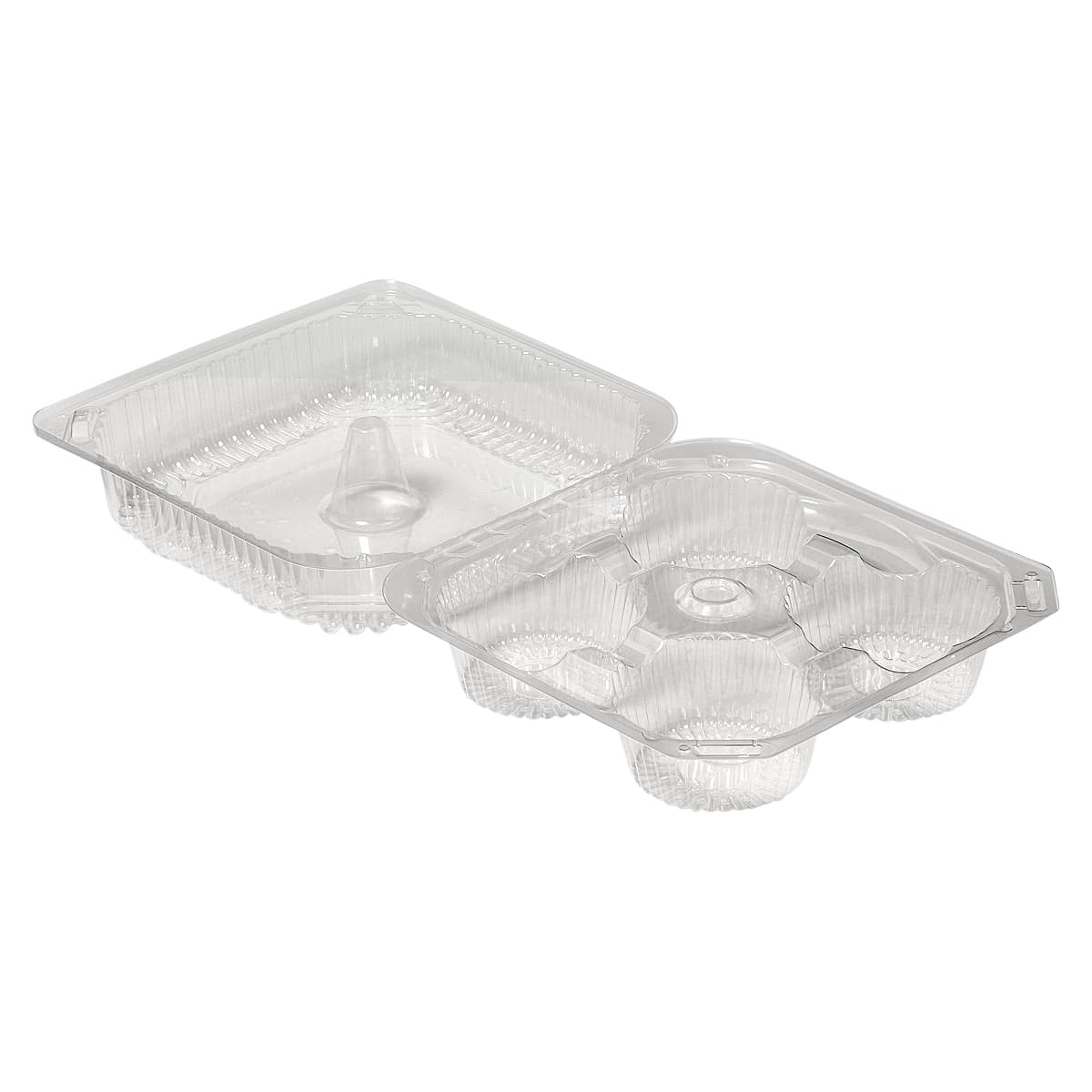 Muffin Hinged Container With Dome Lid 8X8.75X3.25 IN 4 Compartment OPS Clear Square 250/Case