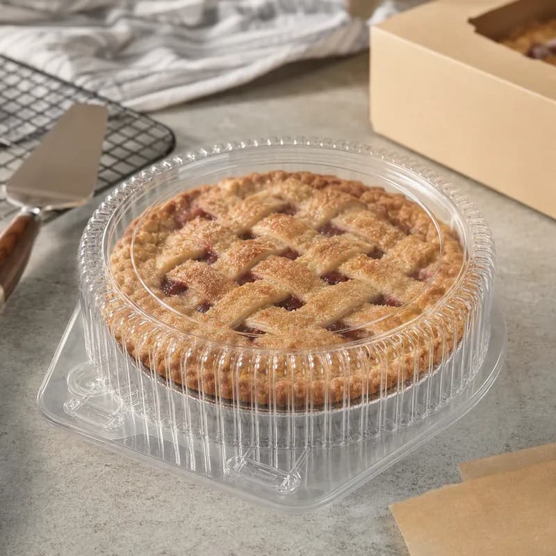 Pie Hinged Container With Dome Lid 9 IN OPS Clear Round Deep 100/Case