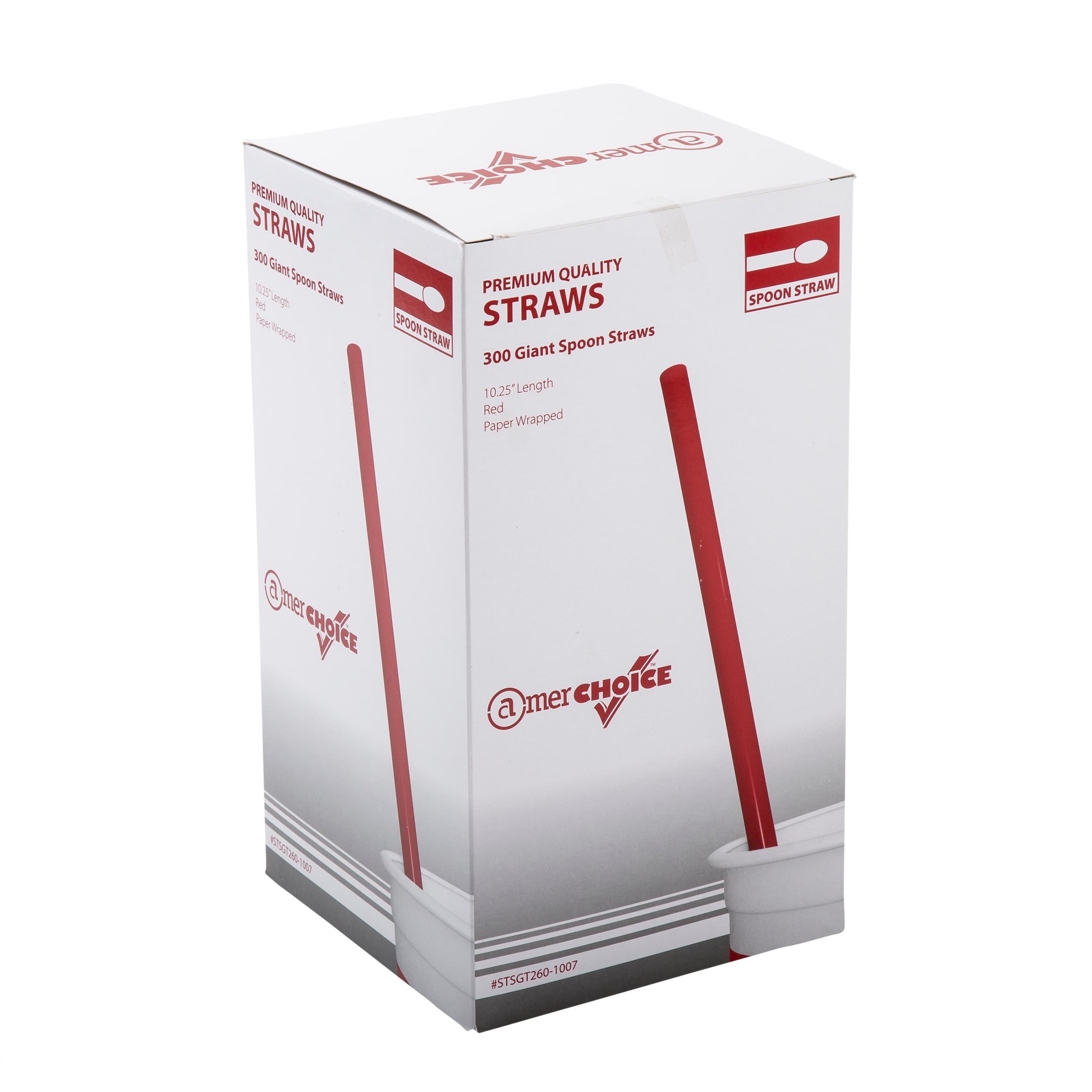 Straw Spoon 10 IN Red Poly Wrapped 300 Count/Pack 12 Packs/Case 3600 Count/Case