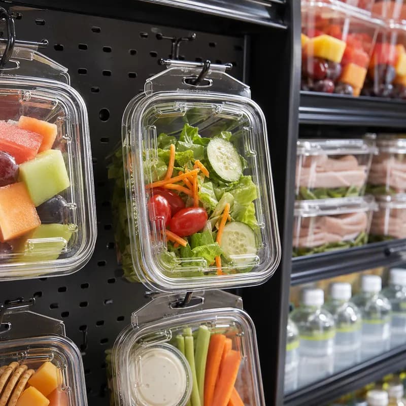 Safe-T-Fresh® Deli Container Hinged With Flat Lid 12 OZ RPET Clear Rectangle Smooth Wall Leak Resistant 240/Case
