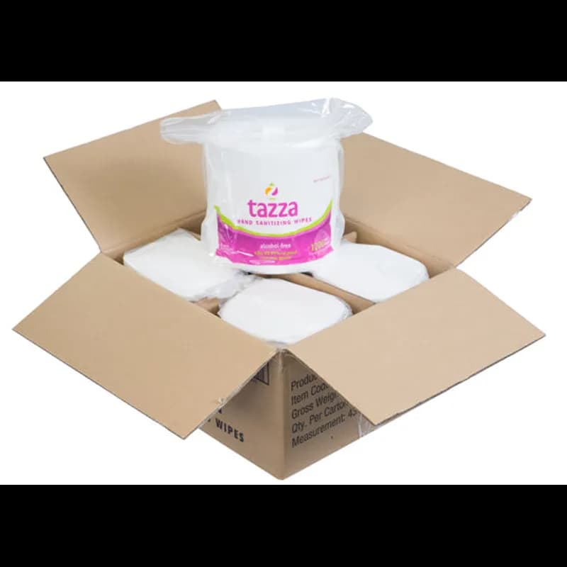 Tazza Hand Sanitizer Wipe 4.3X7.1 IN White Alcohol Free 1200 Sheets/Pack 4 Packs/Case